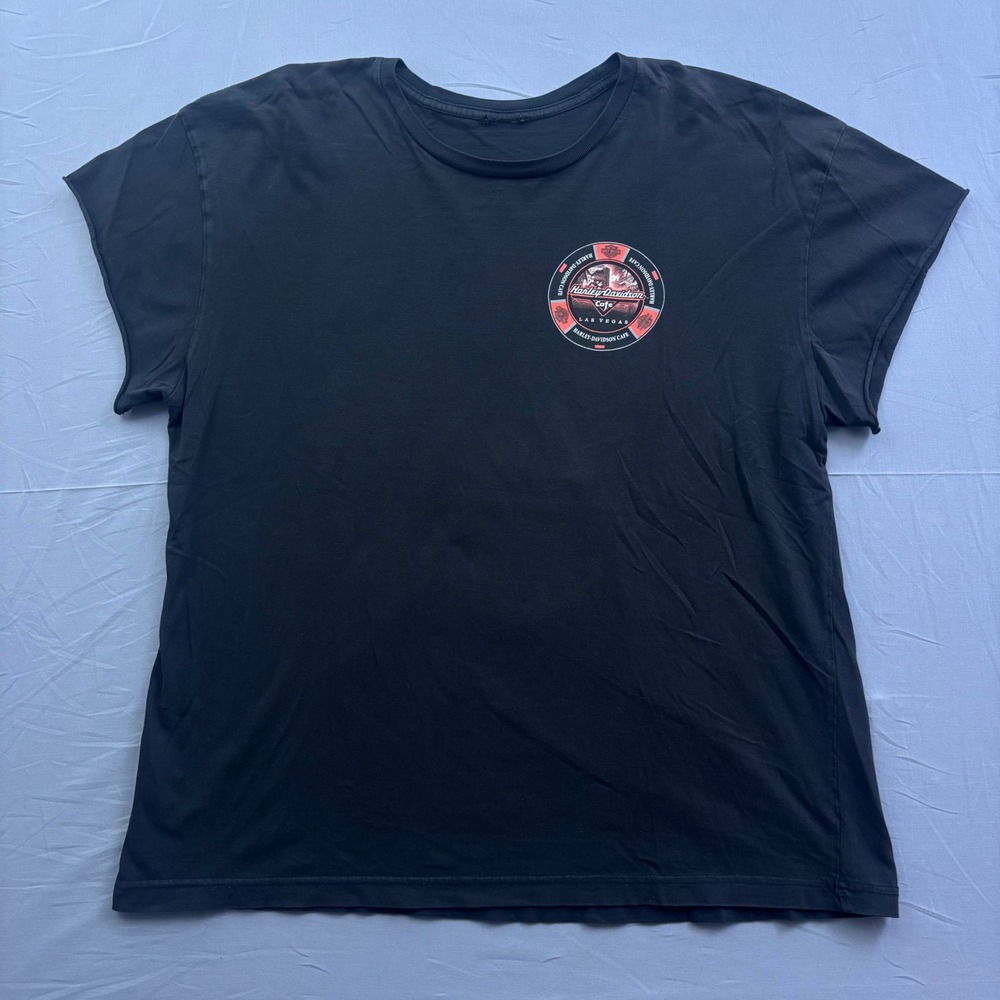 Vtg Harley‎ Davidson Cafe Las Vegas Pin Up Girl Graphic Muscle Tee Black Mens XL